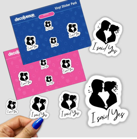I Said Yes couple Profile sticker pack featuring illustrations of a man and woman in various poses, perfect for unique decor or digital art from Decal Venue.