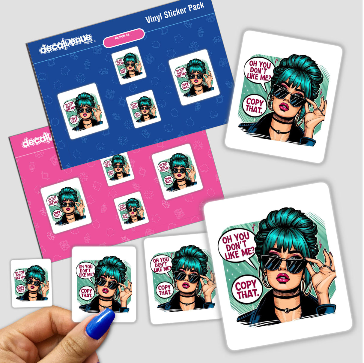 Pop art stickers or digital artwork showcasing bold, dynamic designs, available at Decal Venue, known for unique vinyl stickers and digital art.