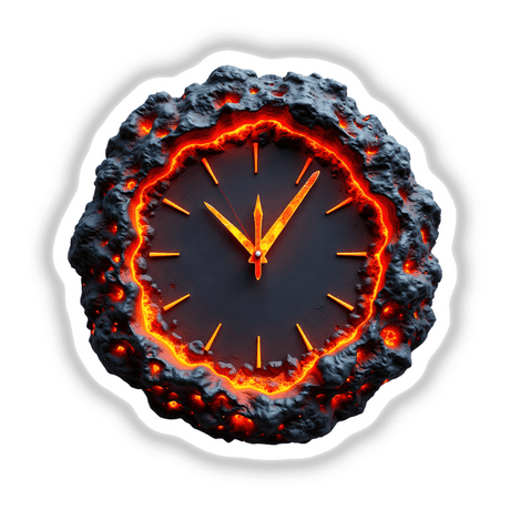 Molten Lava Clock featuring a striking design with orange accents, available as stickers or digital artwork, embodying Decal Venue's unique creative flair.