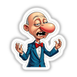 Nariz Inchadão: Cartoon of a man with a big nose in a suit and bow tie, available as stickers or digital artwork.