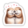 Sleeping Otters Holding Hands with Hearts: Two cartoon otters embrace, surrounded by heart motifs, embodying warmth and affection. Available as stickers and digital artwork, perfect for decor or gifting.