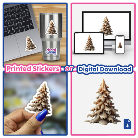 Collage showcasing Christmas Tree Dripping Candle Wax design, featuring close-ups of tree and decal details, available as unique stickers or digital artwork from Decal Venue.
