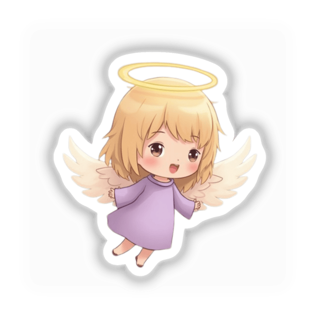 Chibi Angel with Halo Sticker - Cute Angel Decal Clipart features a cartoon girl with wings and halo, available as stickers or digital artwork, aligned with Decal Venue's unique art offerings.