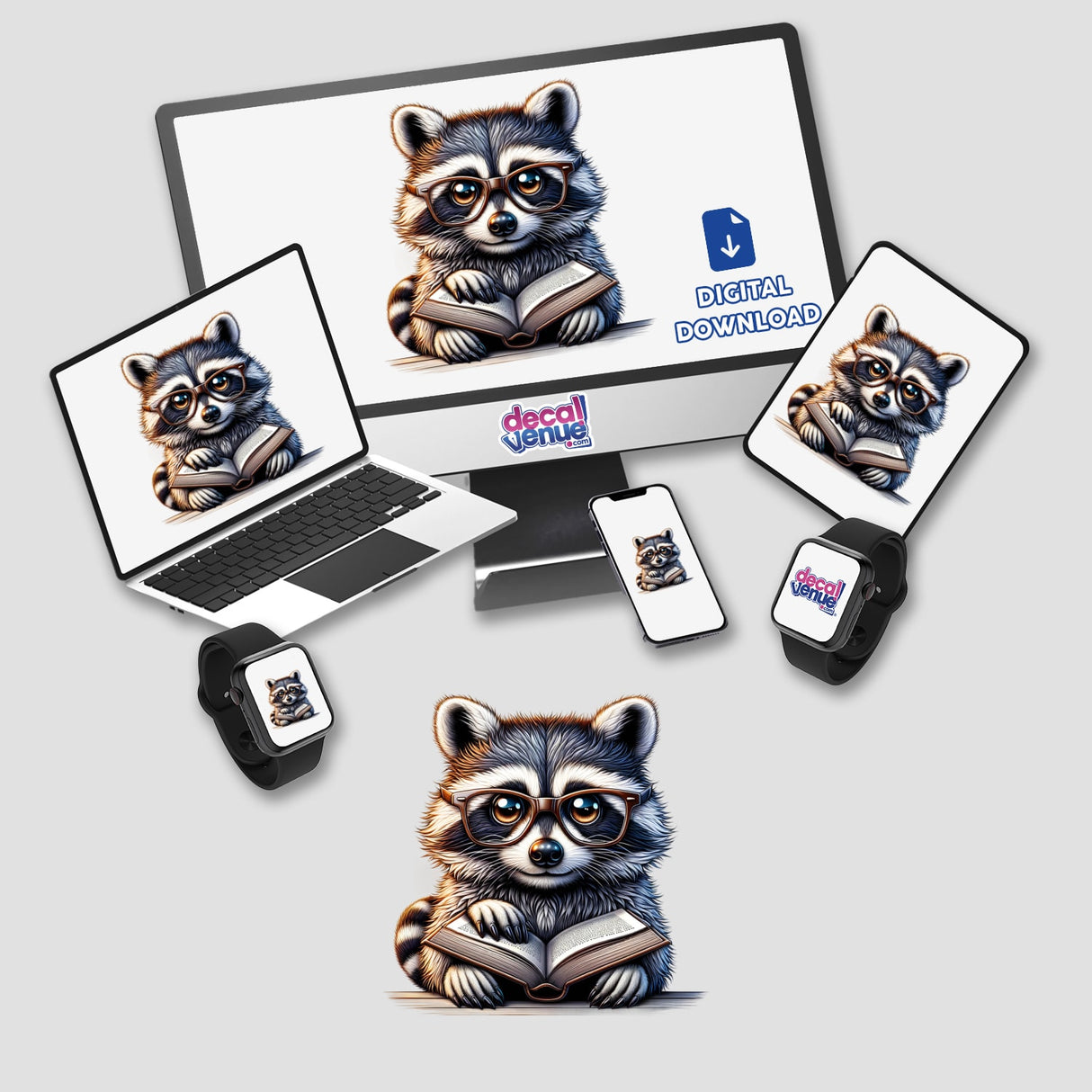 Raccoon With Reading Glasses Open Book