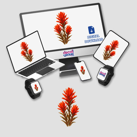 Wyoming State Flower Sticker or Clipart features an intricate Indian Paintbrush design, available as stickers or digital artwork with commercial rights, showcasing Decal Venue's unique vinyl and digital art offerings.
