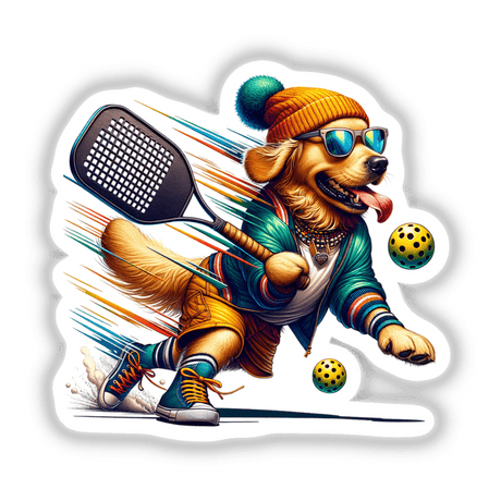 Trendy Golden Retriever Dog Playing Pickleball