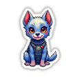 a small blue dog wearing a space suit