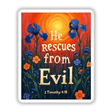 Fauvist Spring Marigold “He Rescues From Evil” 2 Timothy 4:18 Sticker or Clipart features vibrant flowers and plants, perfect for unique vinyl sticker collections or digital art enthusiasts.