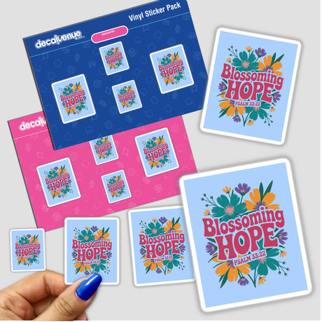 Blossoming Hope Psalm 33:22 Sticker or Clipart, featuring floral designs and text, available with commercial rights. Perfect for adding unique, artistic touches to various projects.