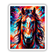 A Cute Horse - Animal Portrait: A vibrant painting of a horse with a flowing mane, available as stickers or digital artwork.