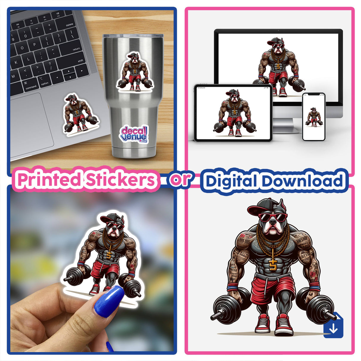 Pitbull Dog Hip Hop Muscular Tattoo Weightlifter