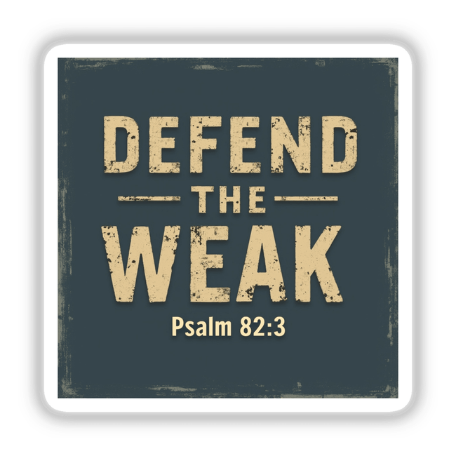 Defend the Weak - Psalm 82:3 Christian Sticker or Clipart featuring bold typography on a sleek design, suitable for both stickers and digital artwork, available with commercial rights.