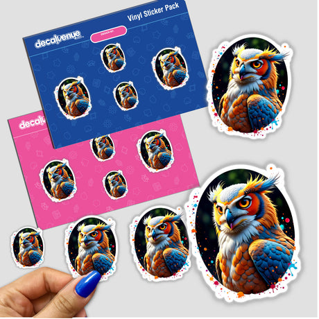 A Cool Hybrid Hawk Owl sticker featuring a detailed owl design, highlighting its intricate features. Available as a unique vinyl sticker or digital artwork from Decal Venue.