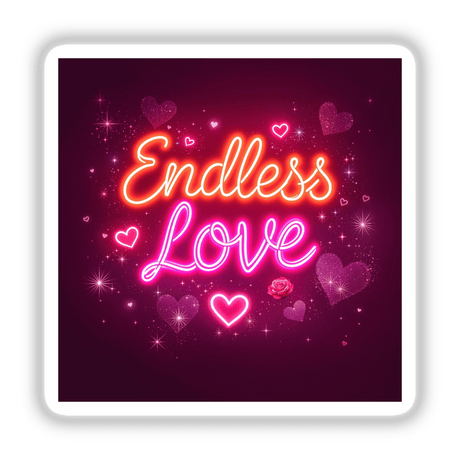 Endless Love Romantic Neon Display features a vibrant neon sign with heart and star motifs, available as stickers or digital artwork, epitomizing Decal Venue's unique vinyl and digital art offerings.