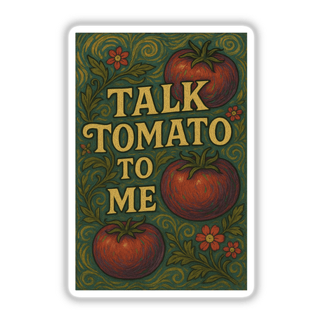 Grainger County Tomato Festival Sticker or Clipart titled Talk Tomato to Me showcasing a playful tomato-themed design, available as a vinyl sticker or digital artwork with commercial rights.