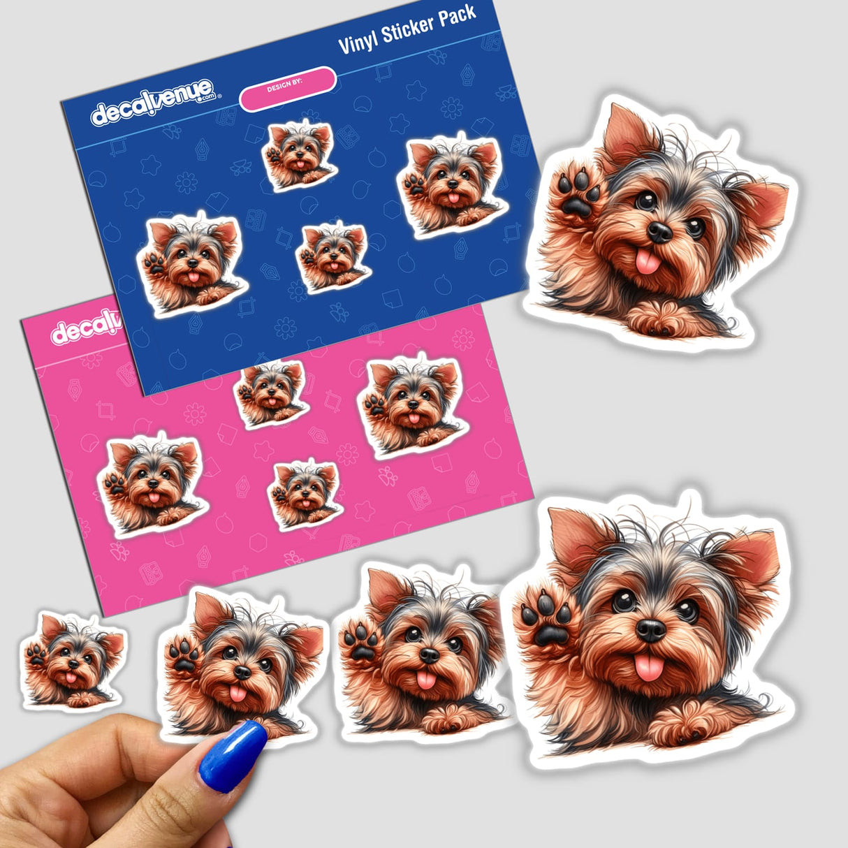 Peeking Yorkie Dog Waving Hello sticker pack featuring adorable Yorkie faces and paws in various playful poses.