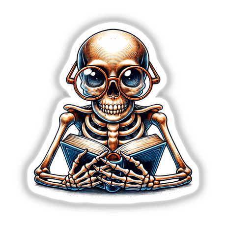Skeleton with Reading Glasses and Open Book