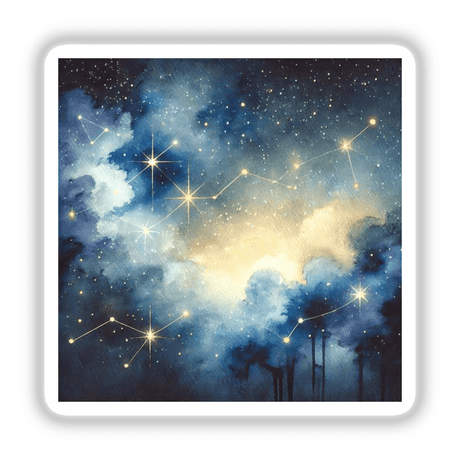 Celestial Night - Watercolor Constellations in a Starry Sky featuring a detailed painting of stars and constellations, available as stickers or digital artwork from Decal Venue.
