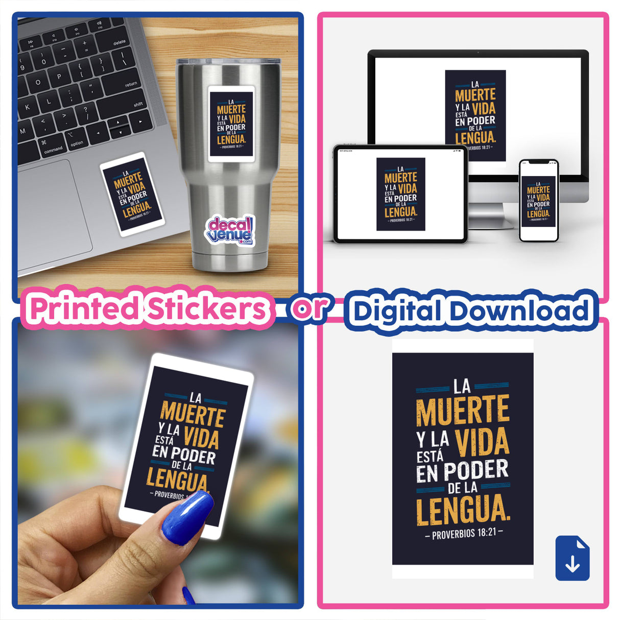 Spanish Bible Verse Clipart - La Muerte y La Vida, Proverbs 18:21 - Stickers or Commercial Use Download