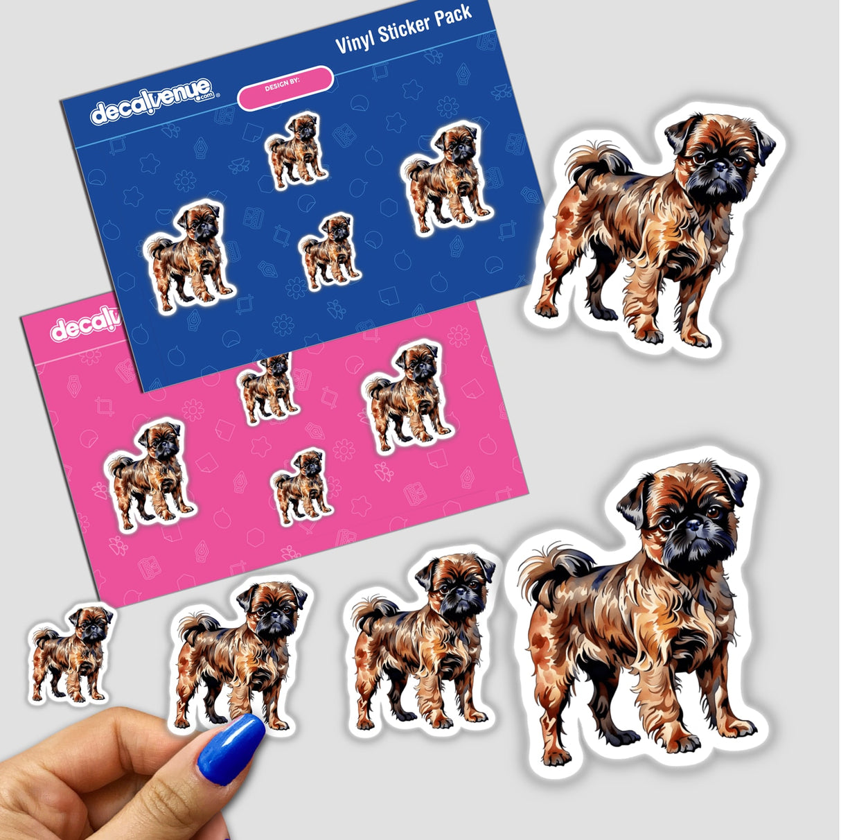 Brussels Griffon Dog Watercolor Clipart & Stickers – Commercial Rights, featuring detailed dog illustrations in sticker form.
