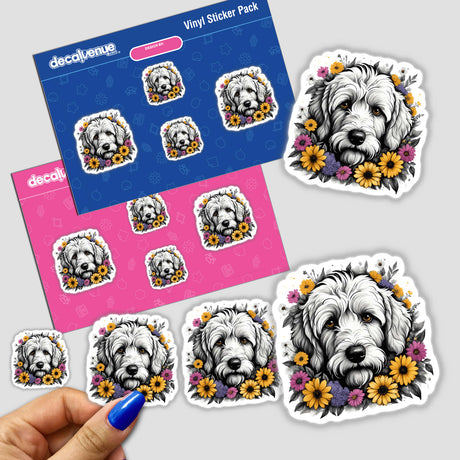 Goldendoodle Dog Portrait Floral Accents PA49