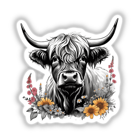 Highland Cow Portrait Floral Accents PA62