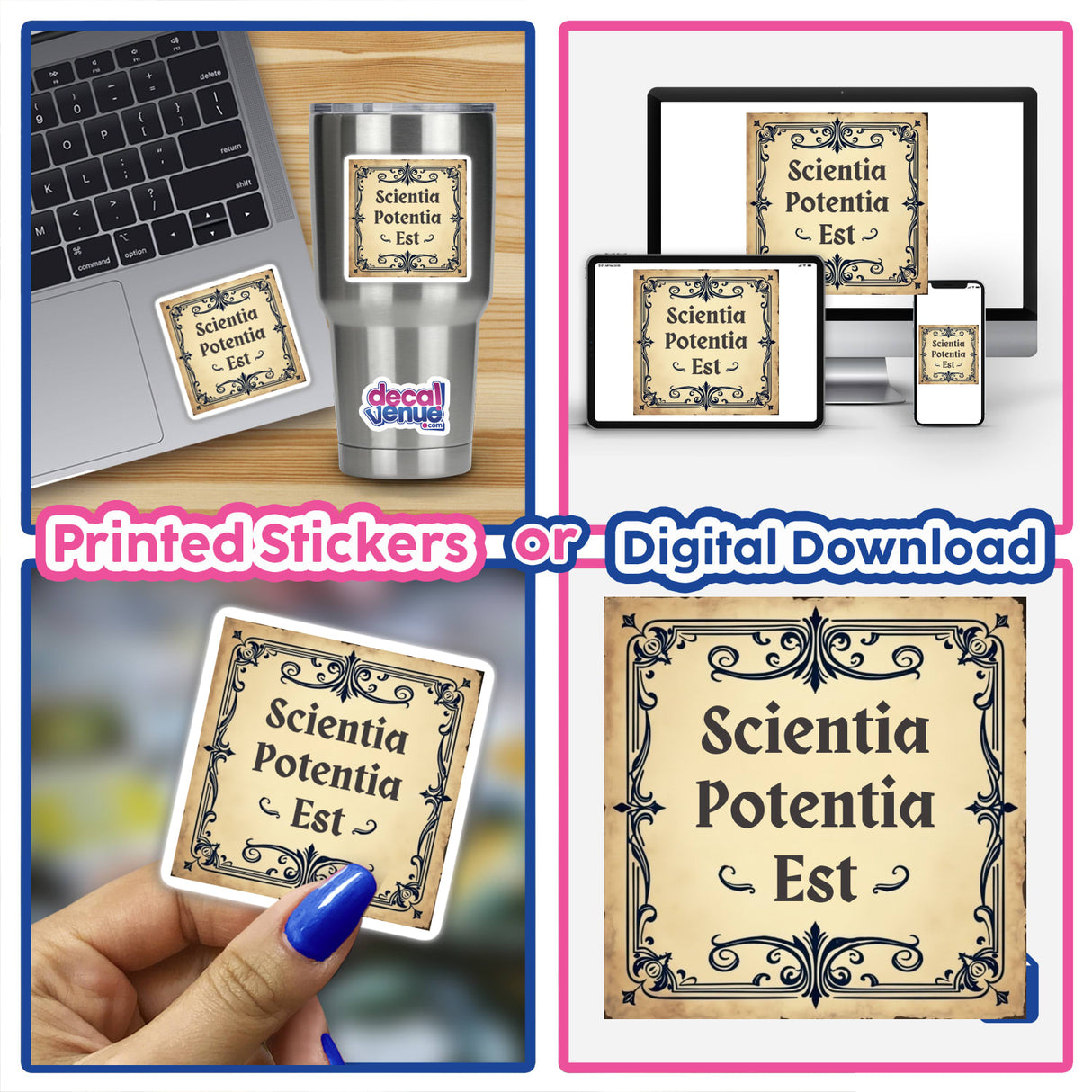 Scientia Potentia Est Sticker | Knowledge is Power Dark Academia Clipart Digital Download