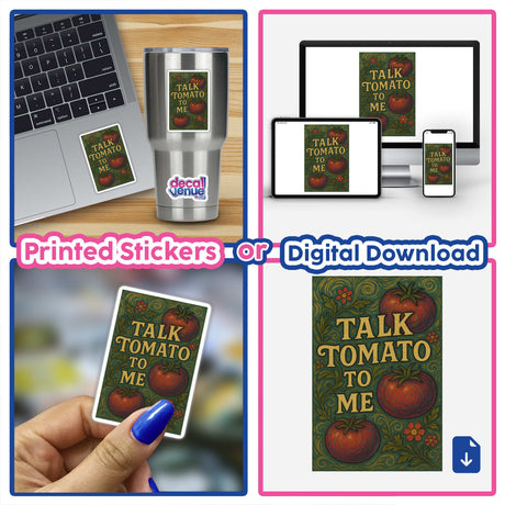 Grainger County Tomato Festival Sticker or Clipart features the phrase Talk Tomato to Me, available as a sticker or digital artwork with commercial rights, embodying Decal Venue's unique artistic flair.