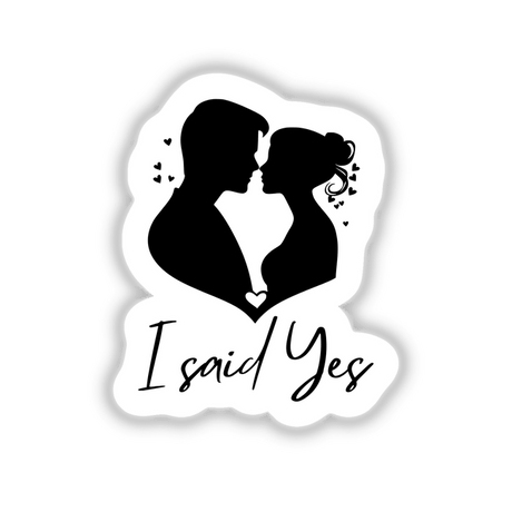 I said Yes couple Profile sticker features a silhouette of a man and woman in a loving pose, ideal for unique digital art or decal use.