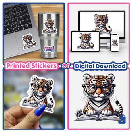Tiger With Reading Glasses Open Book
