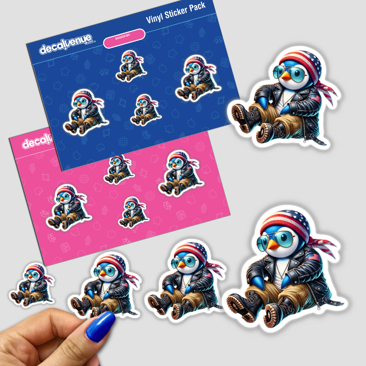 Patriotic Leather Penguin Aviator Sunglasses sticker featuring a cartoon penguin wearing aviator sunglasses. Available as stickers or digital artwork from Decal Venue.