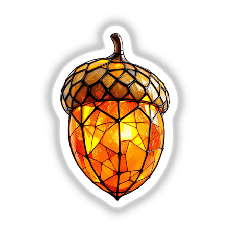Acorn Stained Glass Art featuring a close-up of an amber lantern design, highlighting intricate glasswork. Available as stickers or digital artwork, reflecting Decal Venue's unique artistic offerings.