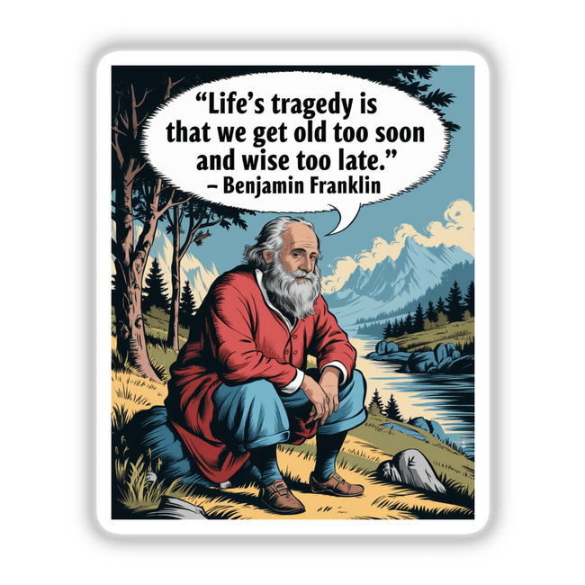 Benjamin Franklin Quotes About Life Clipart | Stickers or Commercial Rights Download Prints: Illustration of Benjamin Franklin with a speech bubble, available as stickers or digital artwork.