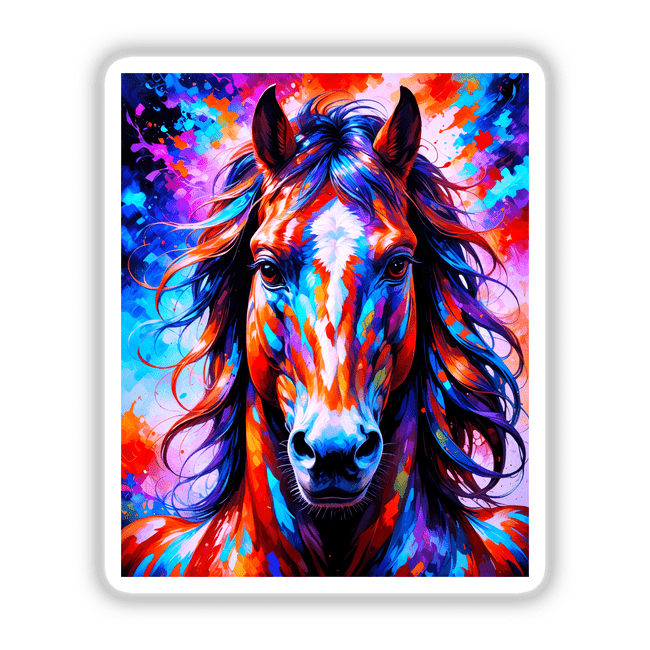 A Cute Horse - Animal Portrait: A vibrant painting of a horse with a flowing mane, available as stickers or digital artwork from Decal Venue.