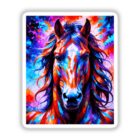 A Cute Horse - Animal Portrait: A vibrant painting of a horse with a flowing mane, available as stickers or digital artwork from Decal Venue.