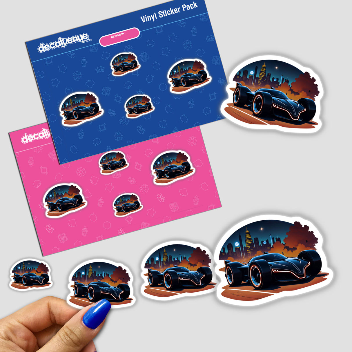 Sticker featuring a futuristic electric race car, highlighting sleek design and dynamic imagery. Available as a sticker or digital artwork, reflecting Decal Venue's unique vinyl sticker and digital art offerings.