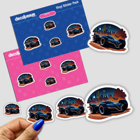 Sticker featuring a futuristic electric race car, highlighting sleek design and dynamic imagery. Available as a sticker or digital artwork, reflecting Decal Venue's unique vinyl sticker and digital art offerings.