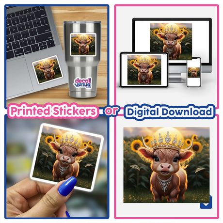 Baby Highland Cow Crown Sunflowers