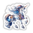 Unicorn Jewels and Gemstones: a white unicorn adorned with colorful gems on its mane and horn, available as unique stickers or digital artwork.