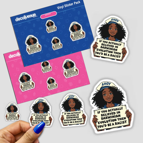 Evolution Debate Sticker or Clipart with Commercial Rights - Satirical Sailor Design featuring a whimsical sailor character, available as a sticker or digital artwork, embodying Decal Venue's unique vinyl art style.