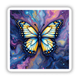 Butterfly Alcohol Ink Design featuring a vibrant butterfly with intricate yellow and blue wings, available as stickers or digital artwork from Decal Venue, renowned for unique stickers and digital art.
