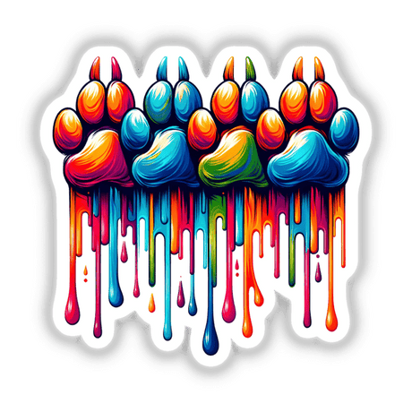 Rainbow Four Dog Paw Prints Dripping Pride