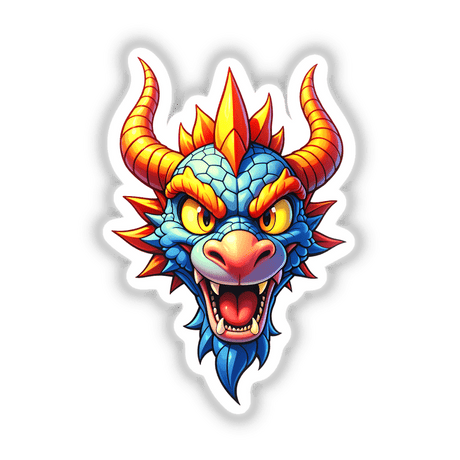 A Cool Fantasy Dragon cartoon head illustration, available as stickers or digital artwork, showcasing unique clipart style from Decal Venue.