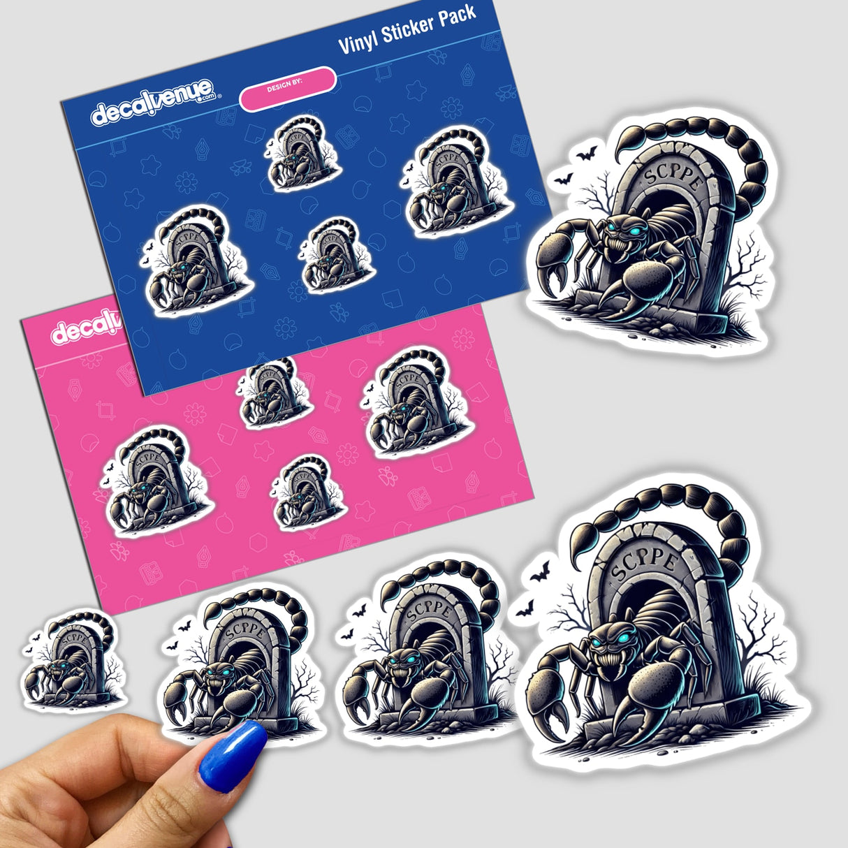 Spooky Halloween scorpion peeking out of tombstone vinyl sticker pack by DecalVenue