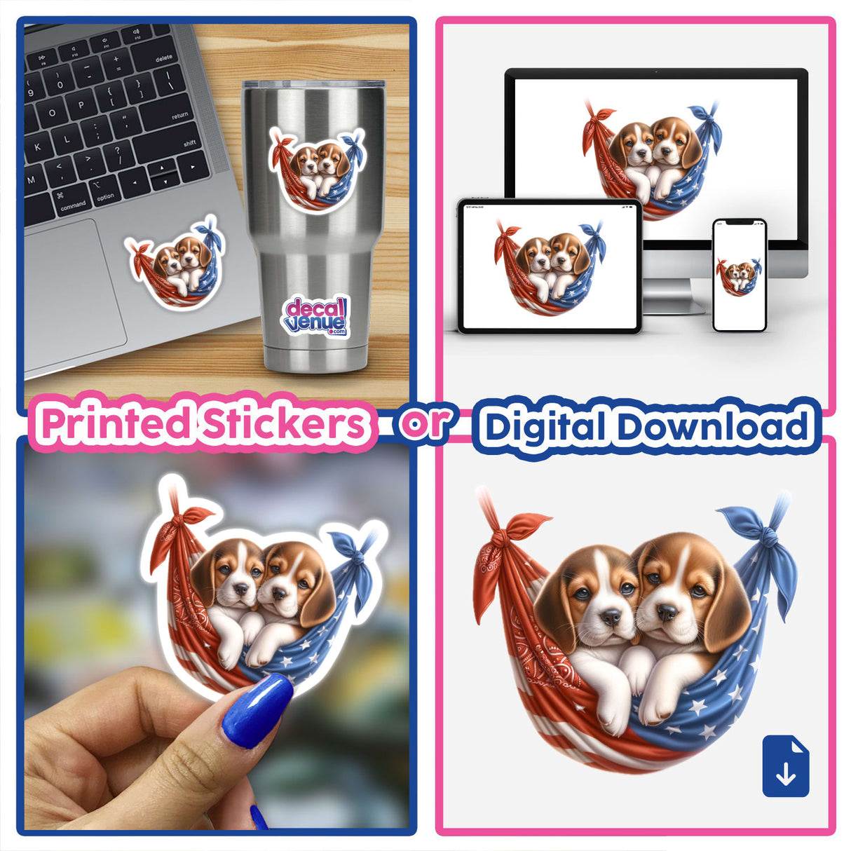 Beagle Dogs in American Flag Bandana Hammock