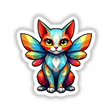 A Cute Geometric Fairy Cat illustration, featuring a whimsical cat with wings and large eyes, available as stickers or digital artwork from Decal Venue.