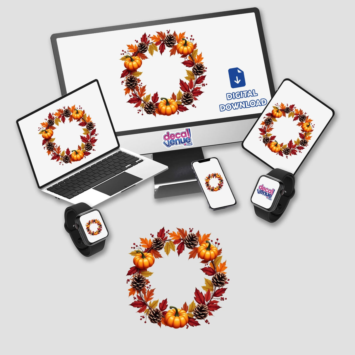 Fall Aesthetic Wreath Clipart | Thanksgiving Clip Art | Commercial Use