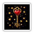 Gold Key with Heart Charms; a gold key featuring a red heart accent, available as stickers or digital artwork, embodying Decal Venue's unique design ethos.