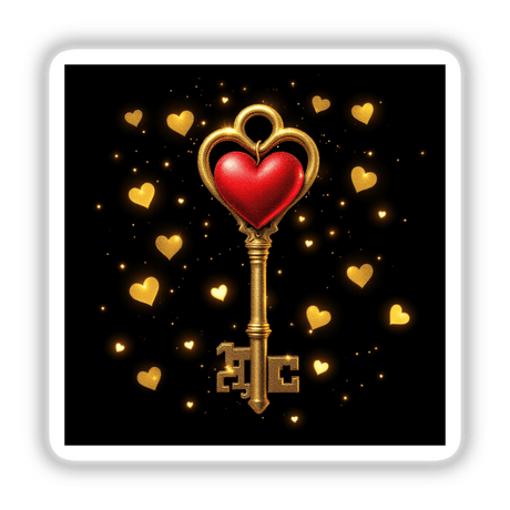 Gold Key with Heart Charms; a gold key featuring a red heart accent, available as stickers or digital artwork, embodying Decal Venue's unique design ethos.