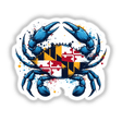 Maryland Flag Crab Splatter II: A blue crab graphic with a red and white flag, available as stickers or digital artwork, capturing unique marine-themed art from Decal Venue.